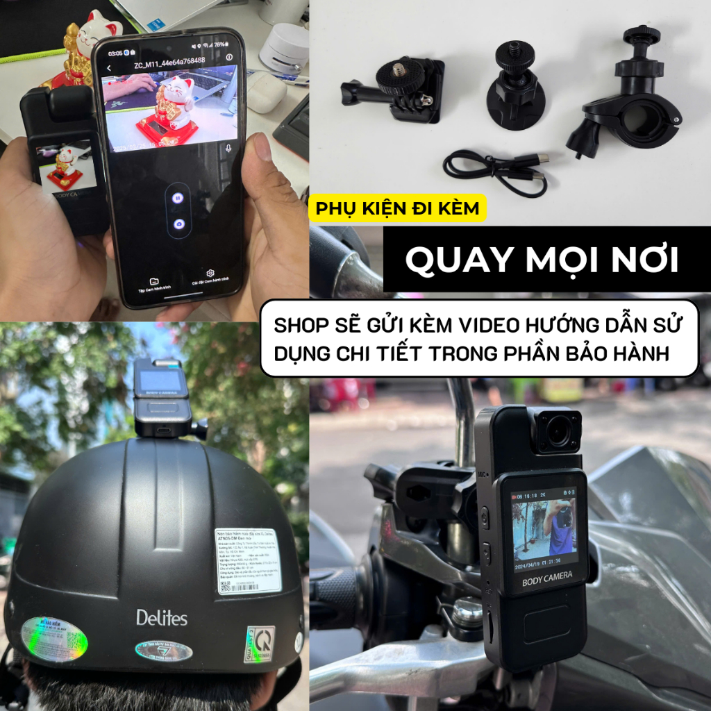 Camera Xe Máy Hành Trình 4K,Chống Rung 60FPS - Máy Quay Phim Mini Không Dây Có Hỗ Trợ Wifi