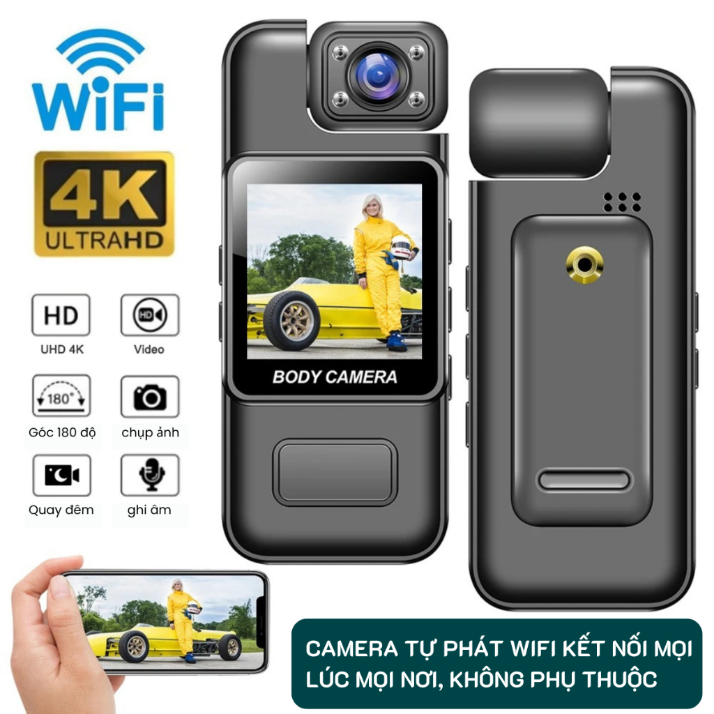 Camera Xe Máy Hành Trình 4K,Chống Rung 60FPS - Máy Quay Phim Mini Không Dây Có Hỗ Trợ Wifi