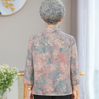 Áo tay áo năm điểm 70-80 tuổi của bà già, bộ đồ áo sơ mi mùa hè