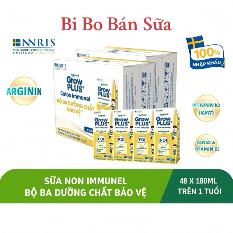 COMBO 2 Thùng 48 Hộp Sữa Bột Pha Sẵn Nutifood GrowPLUS+ Immunel - 180ml [24 hộp/thùng]