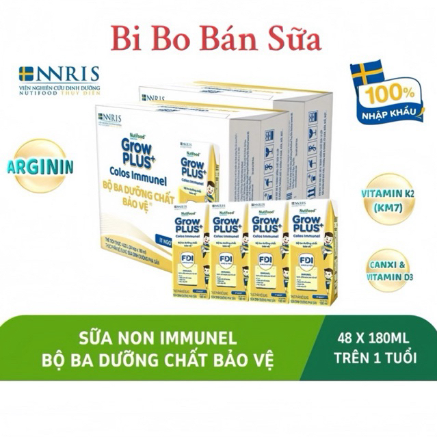COMBO 2 Thùng 48 Hộp Sữa Bột Pha Sẵn Nutifood GrowPLUS+ Immunel - 180ml [24 hộp/thùng]