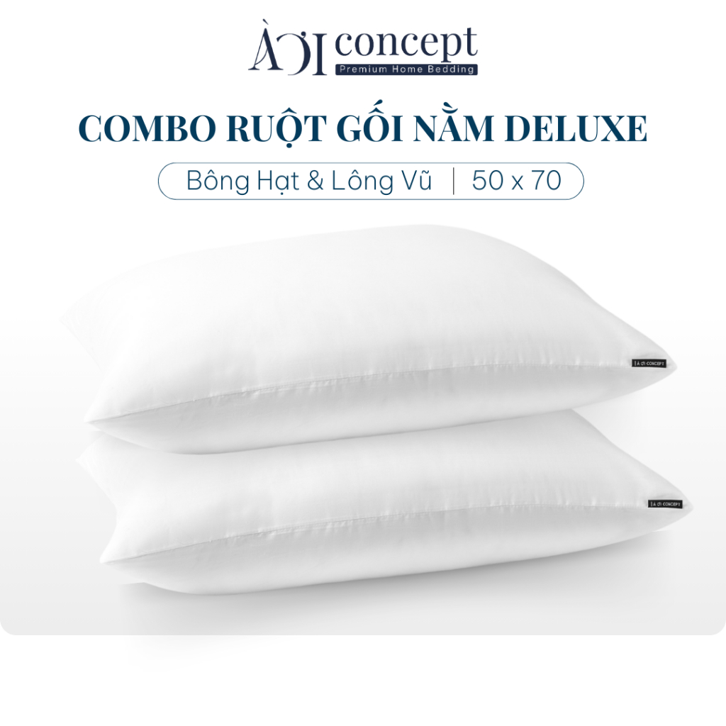 Combo 2 Ruột Gối Nằm Gòn Lông Vũ Gòn Bông Hạt Deluxe Pillow AOICONCEPT Size 50x70 khách sạn hỗ trợ cổ vai gáy