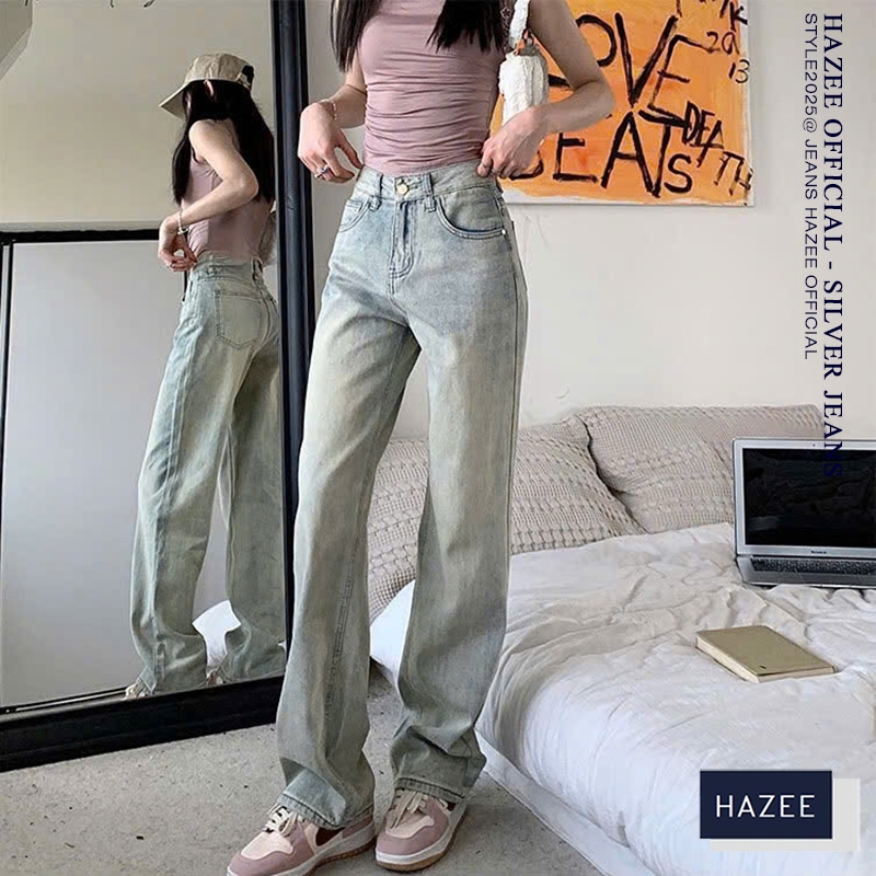 Quần Jean Nữ xuông HAZEE Cạp Cao Tôn Dáng Ôm Form Gọn Eo Dài Chân, Chất Denim Mềm Mịn