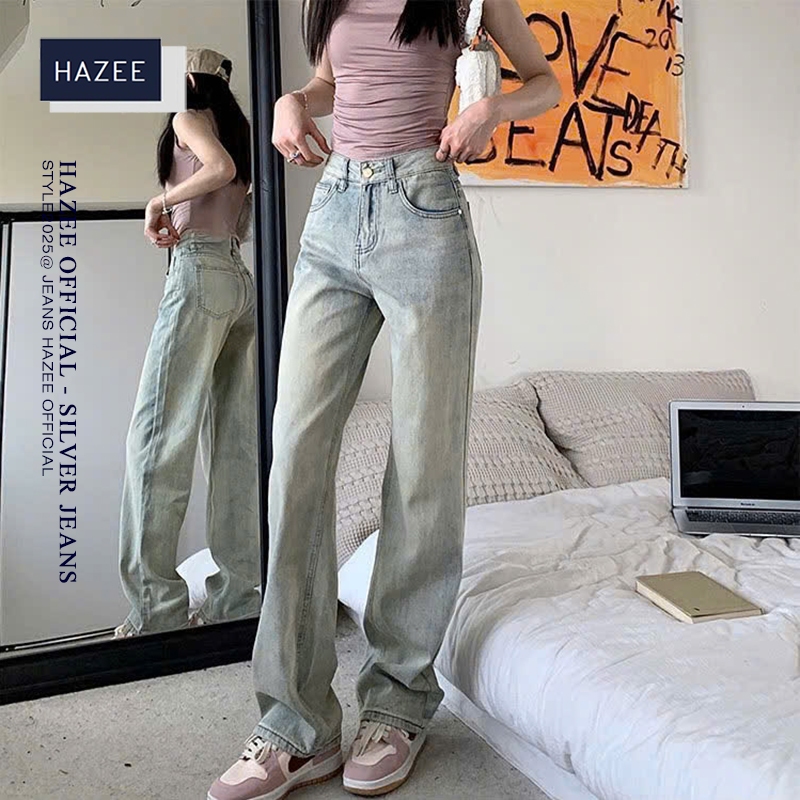 Quần Jean Nữ xuông HAZEE Cạp Cao Tôn Dáng Ôm Form Gọn Eo Dài Chân, Chất Denim Mềm Mịn