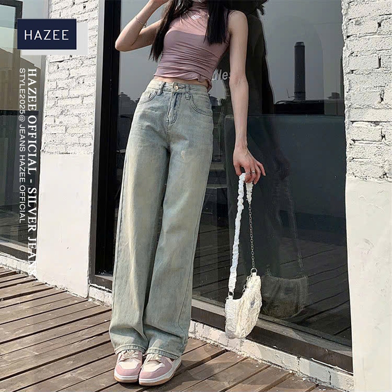 Quần Jean Nữ xuông HAZEE Cạp Cao Tôn Dáng Ôm Form Gọn Eo Dài Chân, Chất Denim Mềm Mịn