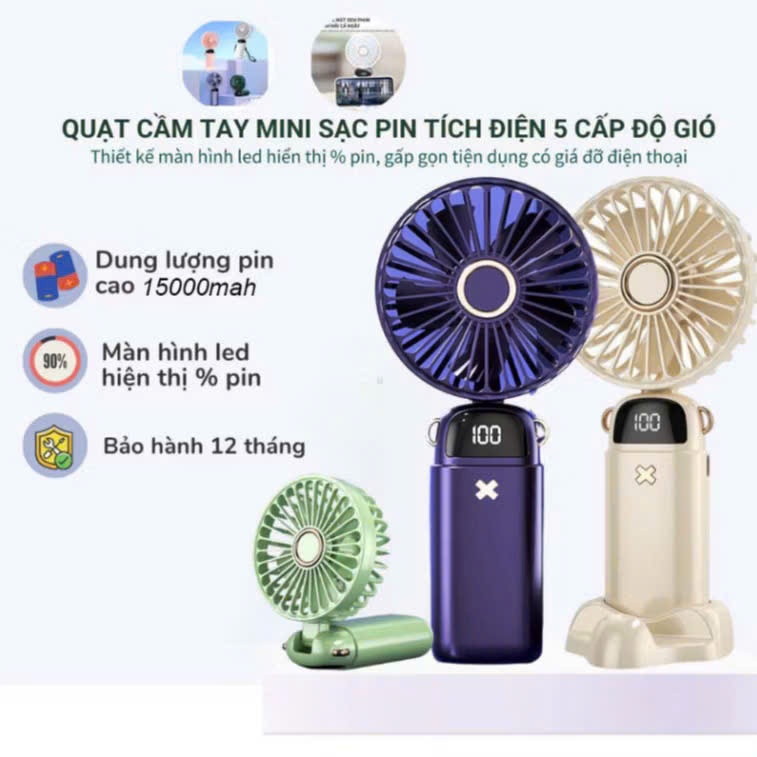 Quạt Cầm Tay Tích Điện DIDOOGLT Pin Trâu 10000mah 5 Tốc Độ Gió Có Màn Hình Led Hiển Thị ( Mẫu Mới 2024 )