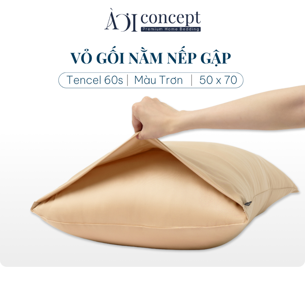 Vỏ Gối Nằm Lụa Tencel 60s Size 50x70 cm Cao Cấp AOICONCEPT Màu Trơn Mền Mại Êm Ái Sản Xuất Tại Việt Nam
