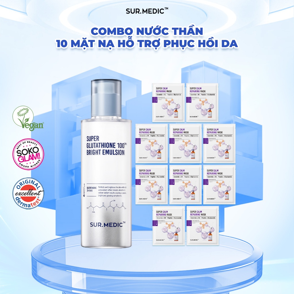 Ảnh Bộ Đôi Nước Thần + 1 Hộp Mask Hỗ Trợ Dưỡng Trắng Và Hỗ Trợ Chống Lão Hoá Da Surmedic 420ml 2