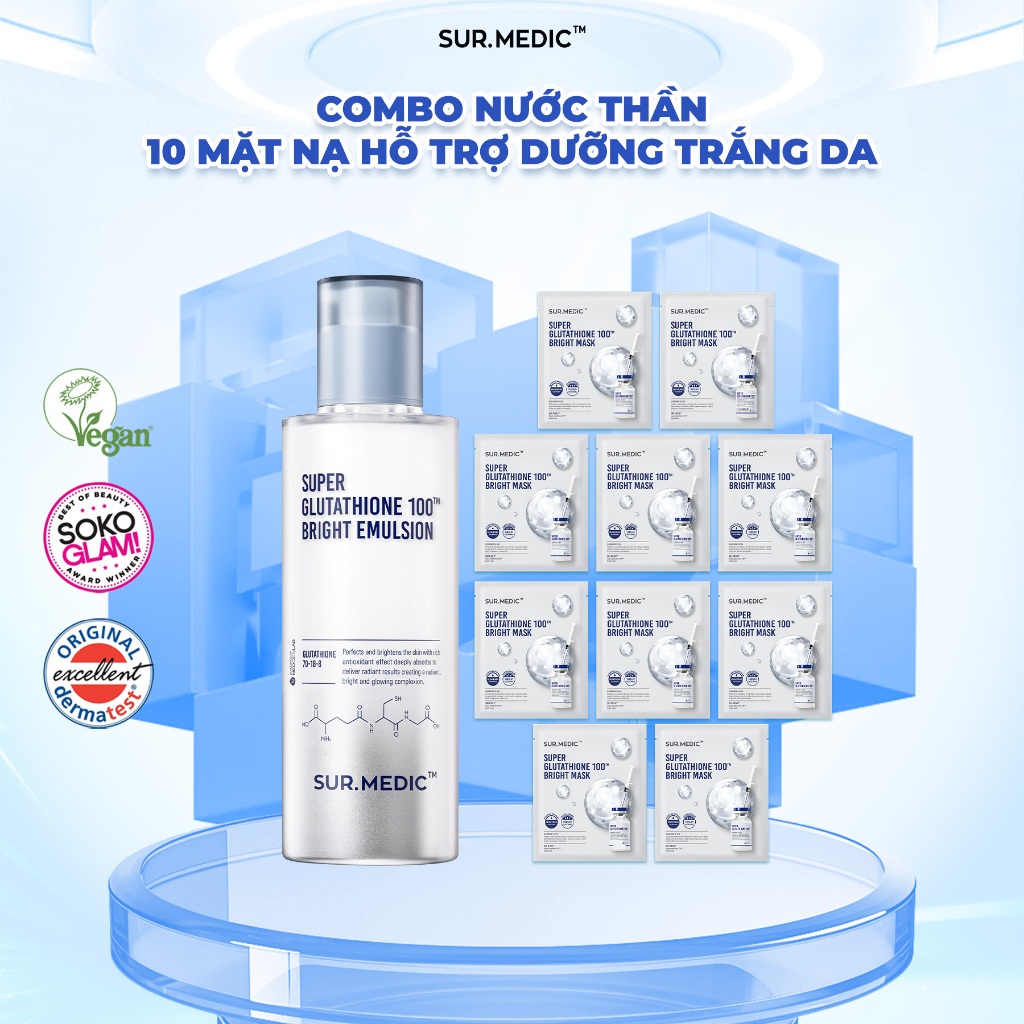 Ảnh Bộ Đôi Nước Thần + 1 Hộp Mask Hỗ Trợ Dưỡng Trắng Và Hỗ Trợ Chống Lão Hoá Da Surmedic 420ml 1
