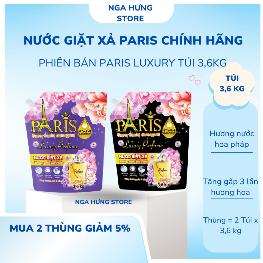 SỈ COMBO 2CAN (or 2TÚI ) NƯỚC GIẶT PARIS HƯƠNG HOA PHÁP, AN TOÀN CHO DA,LÀM SẠCH NHANH
