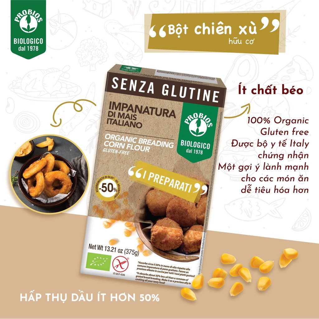 [2027] Bột Chiên Xù Hữu Cơ Probios Organic Breading Corn Flour