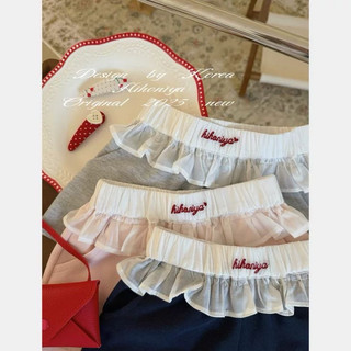 Quần short ngắn phối bèo in chữ thêu đỏ nổi bật cho bé yêu