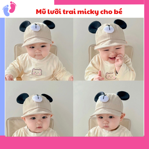 Mũ lưỡi trai đính tai micky cho bé trai và bé gái 0-2 tuổi saubabi