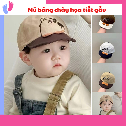 Mũ Bóng Chày Mùa Hè Mỏng Thoáng Khí Bé Trai Bé Gái Hình Chân Gấu saubabi