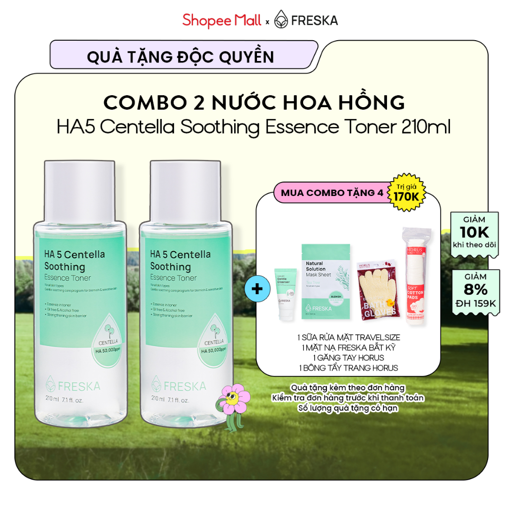 Ảnh Bộ đôi Nước hoa hồng Freska HA 5 Centella Soothing Essence Toner 210ml 1