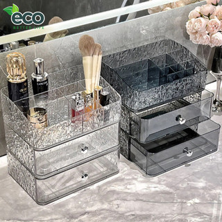 Kệ Đựng Mỹ Phẩm Vân Kim Cương Trong Suốt 2 Tầng Chia Ngăn Để Bàn Có Ngăn Kéo Tiện Lợi Sang Trọng