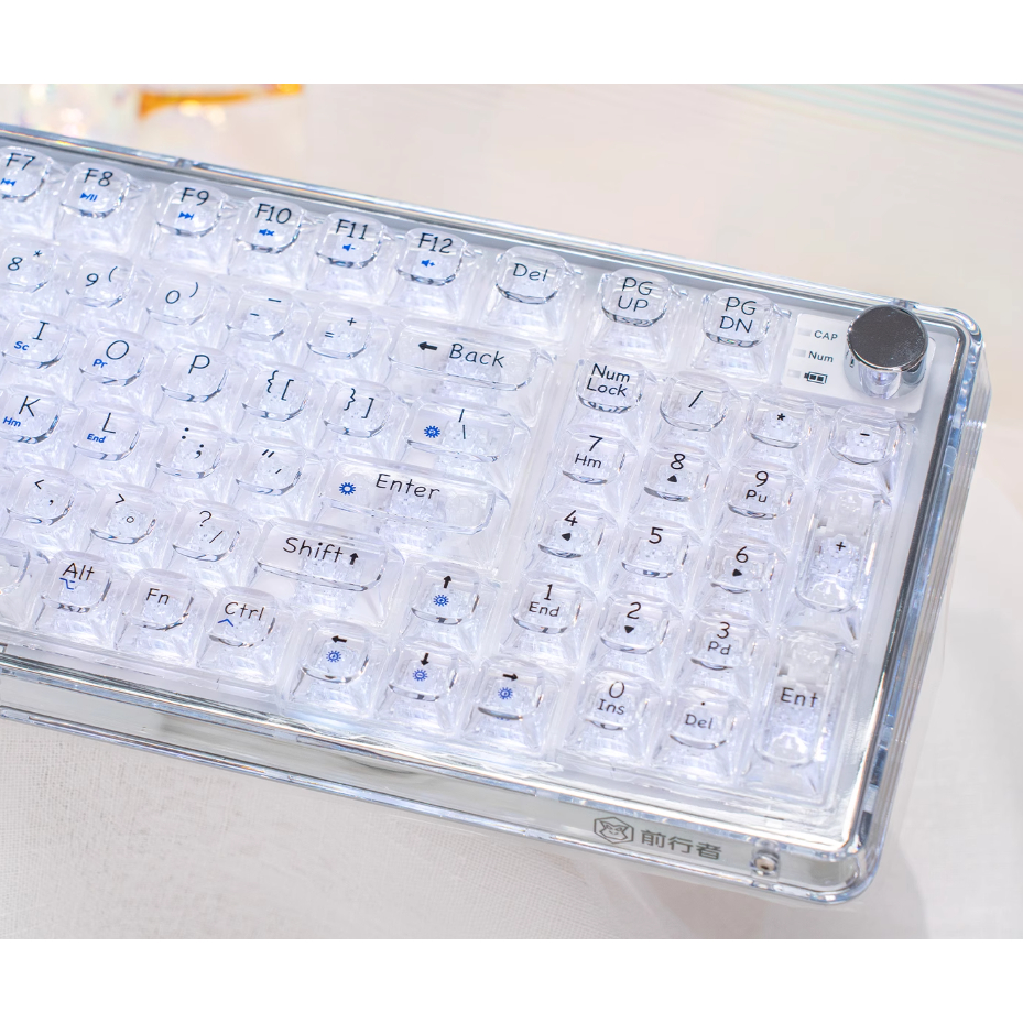 Bàn phím cơ không dây ba chế độ trong suốt EWEADN V99PRO RGB, có núm xoay chơi game