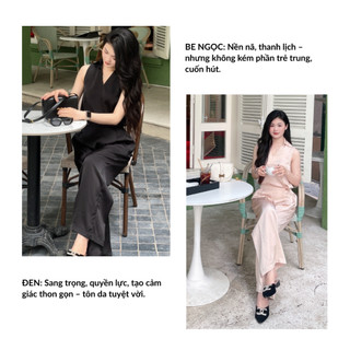 Bộ quần áo lụa Tô Châu cao cấp, set lụa dáng xuông quần xếp ly cạp cao áo sát nách cổ V thanh lịch Spacsilk