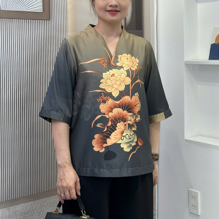 Ảnh Áo Kiểu Trung Niên A336, Mẫu Sơ Mi Lụa Cổ Bà Lai Chất Lụa Hoa 3D Tay Lỡ Lịch Sự | Thời Trang MAI THY 2