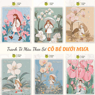 [TỔNG HỢP TRANH MADOCA] Tranh sơn dầu số hóa tự tô màu Cô Bé Dưới Mưa (khung 40x50)