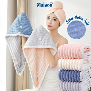 Mũ Quấn Tóc Siêu Thấm Hút Nhanh Khô MAISON Khăn Bông Ủ Quấn Tóc Dệt Sóng Nhanh Khô Cao Cấp