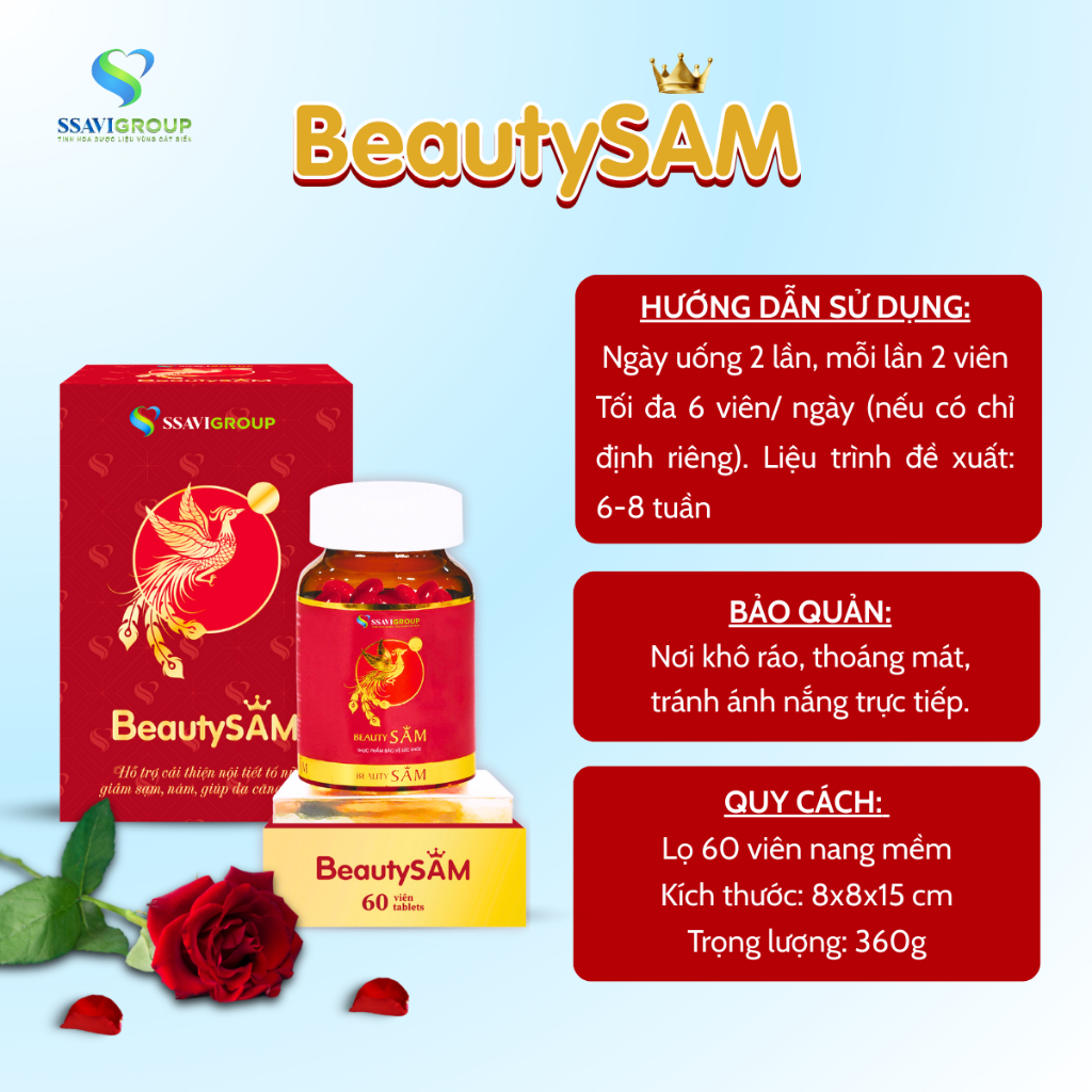 Viên Uống Nội Tiết Tố Nữ BEAUTYSAM - Viên Uống Đẹp Da, Trắng Da Từ Sâm [Lọ 60 Viên]