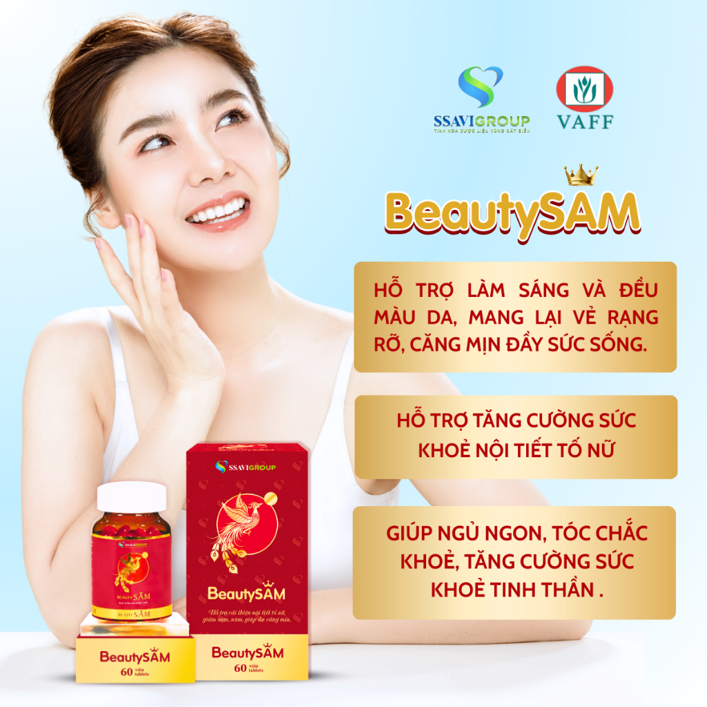 Viên Uống Nội Tiết Tố Nữ BEAUTYSAM - Viên Uống Đẹp Da, Trắng Da Từ Sâm [Lọ 60 Viên]