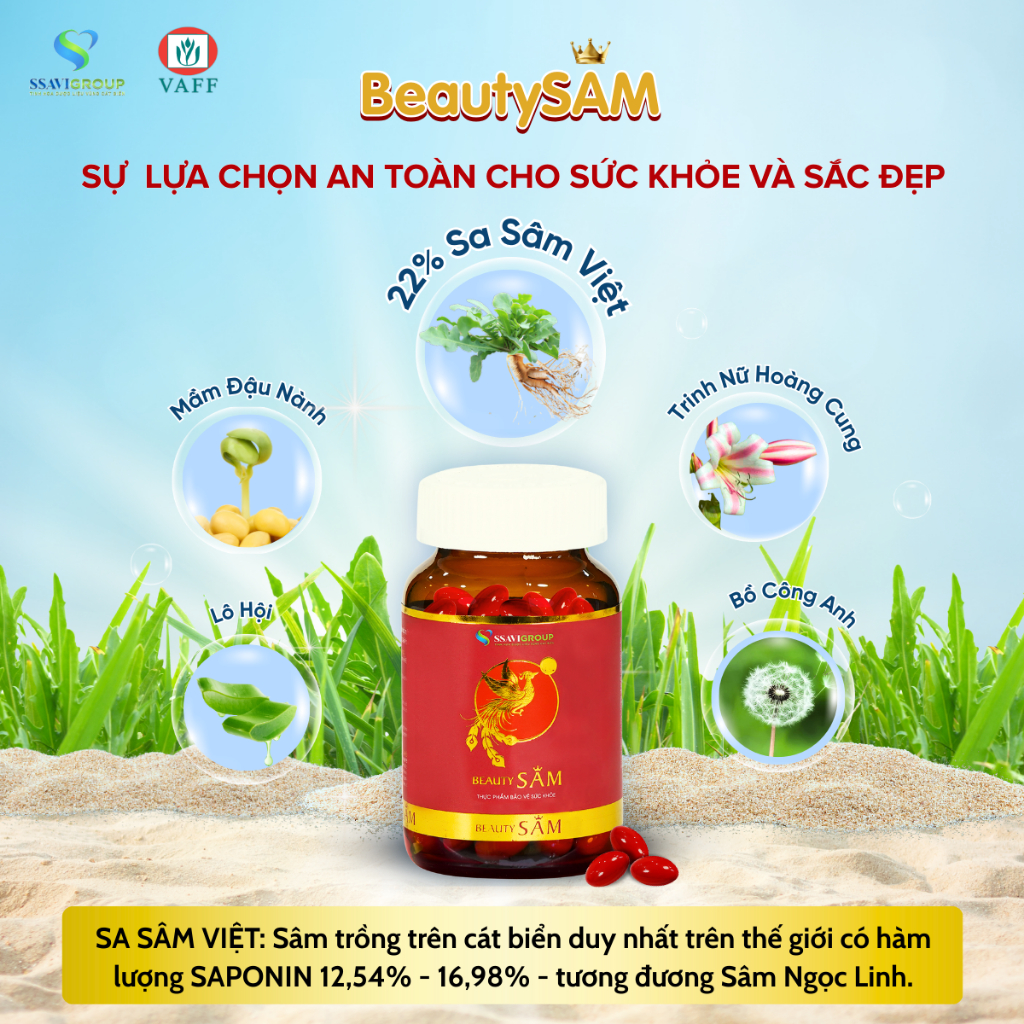 Viên Uống Nội Tiết Tố Nữ BEAUTYSAM - Viên Uống Đẹp Da, Trắng Da Từ Sâm [Lọ 60 Viên]