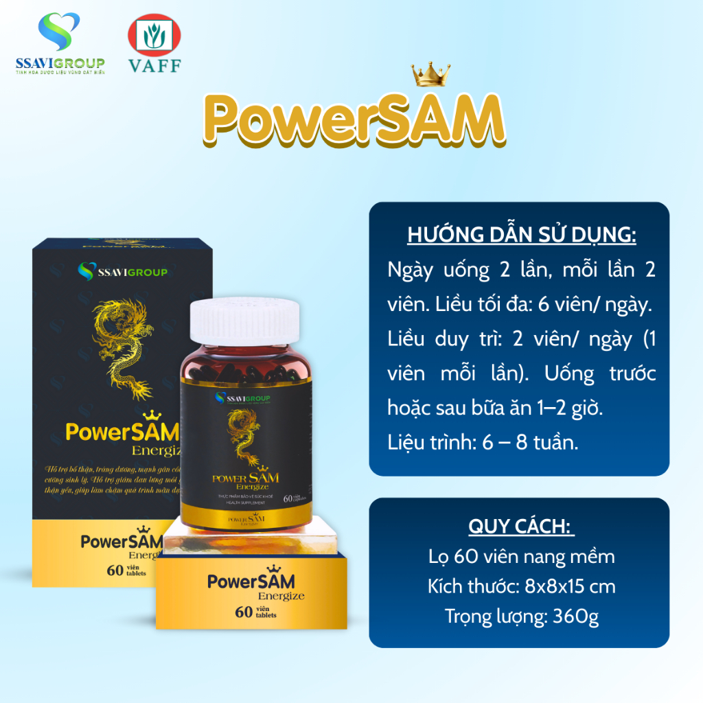 Viên Uống Bổ Thận Nam POWERSAM, Hỗ Trợ Sinh Lý Nam Từ Sâm [Lọ 60 Viên]