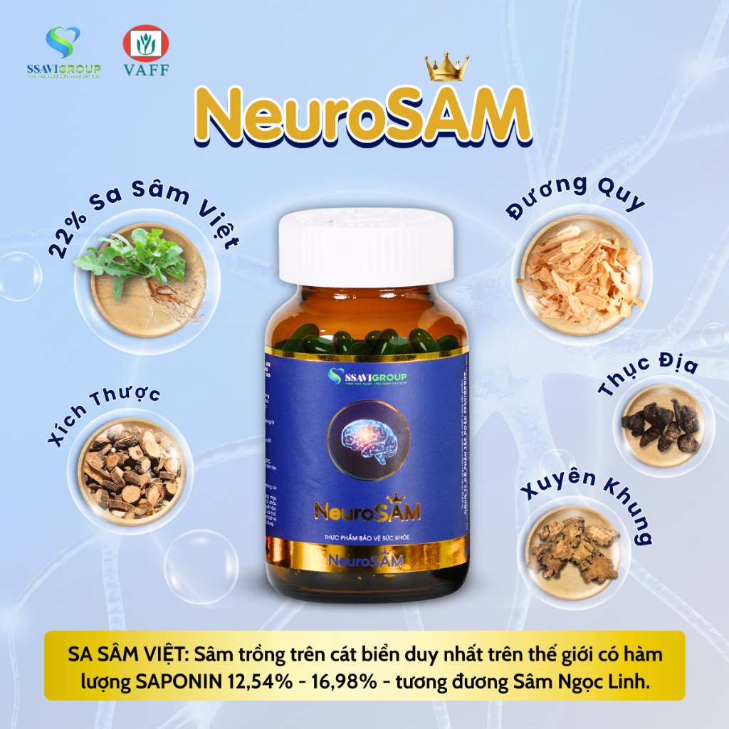Viên Uống Bổ Não NEUROSAM - Hoạt Huyết Dưỡng Não Từ Sâm [Lọ 60 Viên]