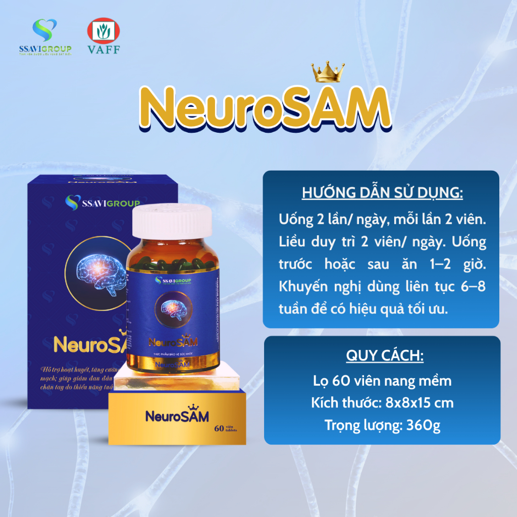 Viên Uống Bổ Não NEUROSAM - Hoạt Huyết Dưỡng Não Từ Sâm [Lọ 60 Viên]