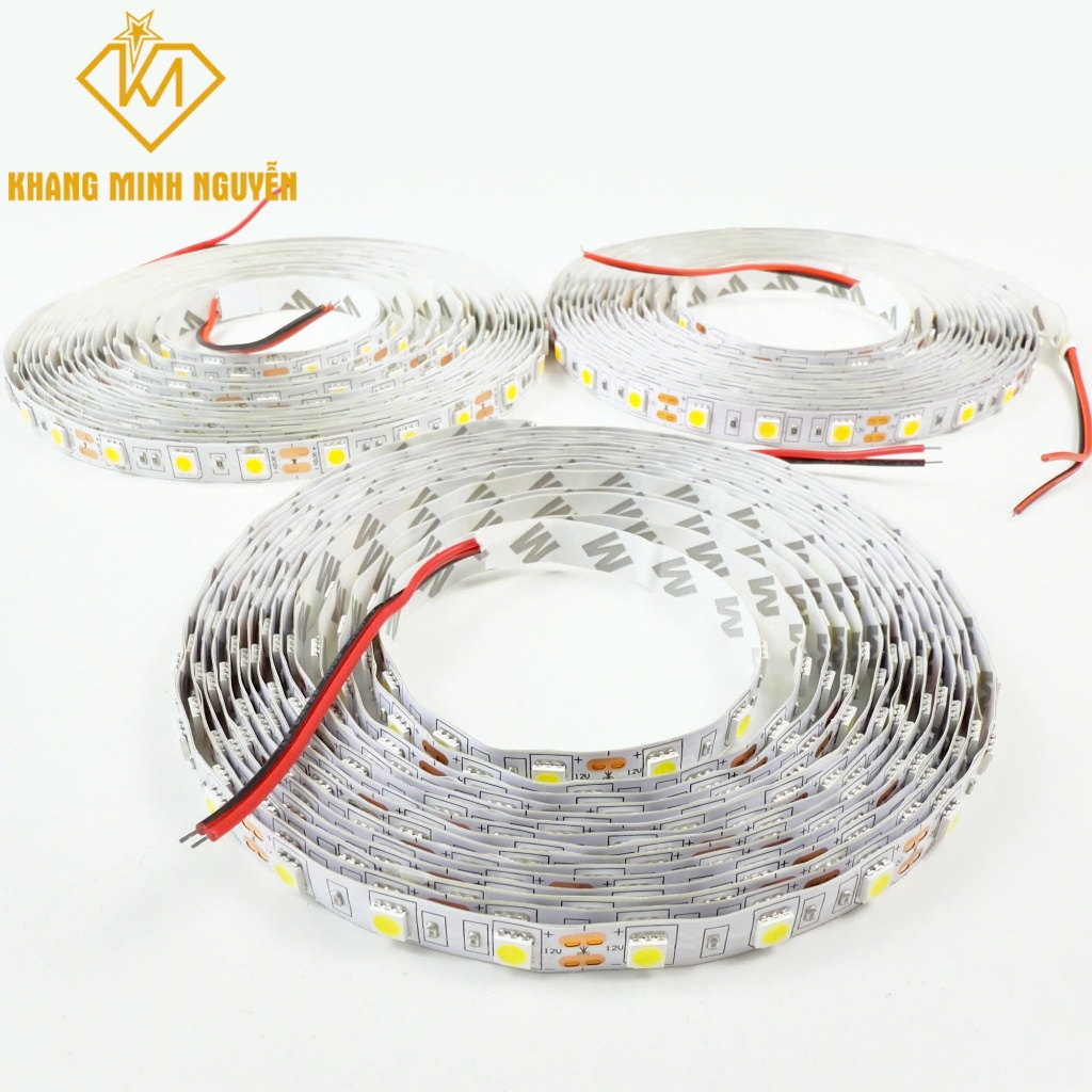 (Giá cuộn 5m) 60 Led/mét LED dây 5050 12V bản rộng 10mm cuộn 5m - có keo 2 mặt Ánh sáng trắng, vàng ấm, trung tính