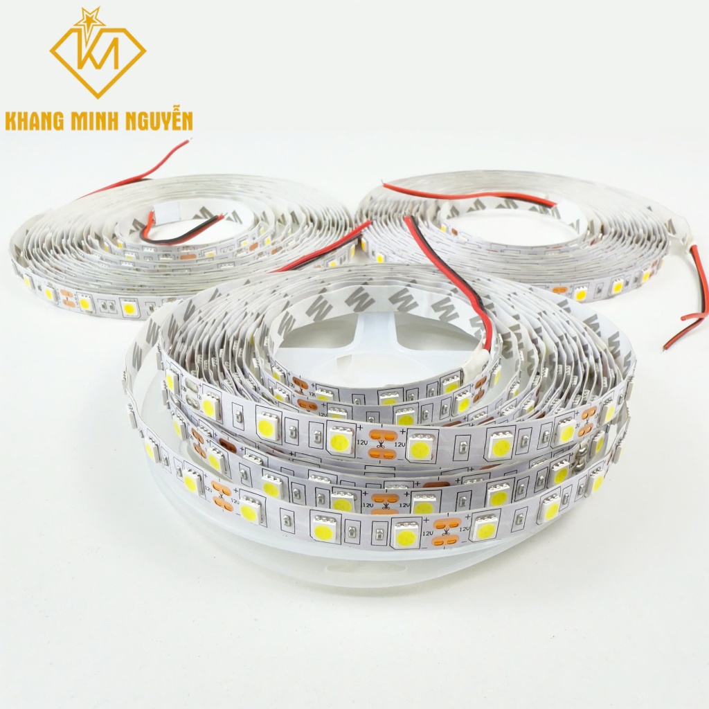 (Giá cuộn 5m) 60 Led/mét LED dây 5050 12V bản rộng 10mm cuộn 5m - có keo 2 mặt Ánh sáng trắng, vàng ấm, trung tính