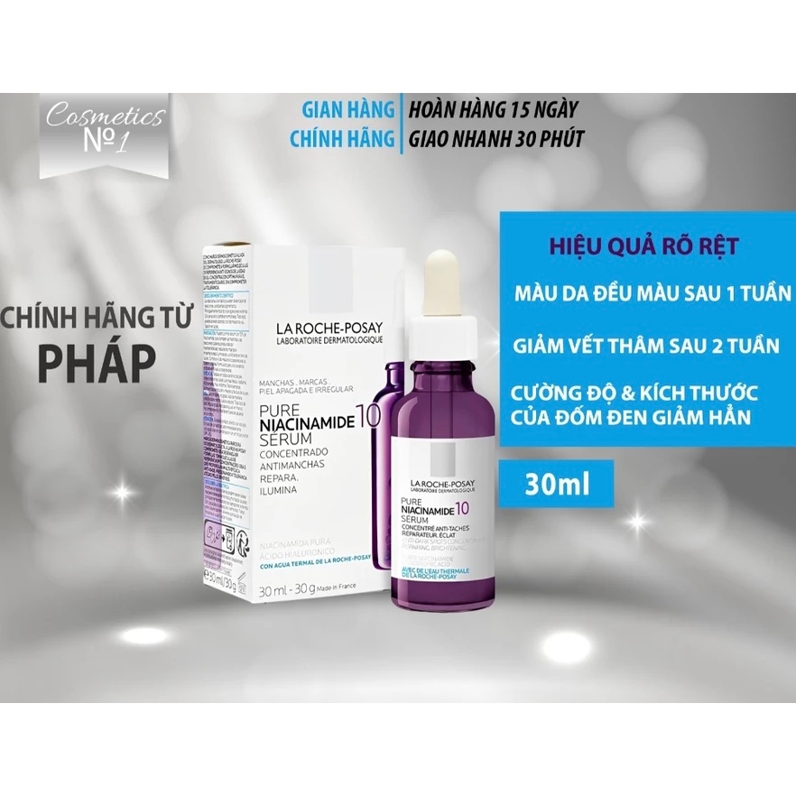 [HÀNG CHÍNH HÃNG][Tặng Mặt Nạ] Serum La Roche-Posay Niacinamide 10 Pure - Giảm thâm, sáng da, dưỡng ẩm, cho da nhạy cảm