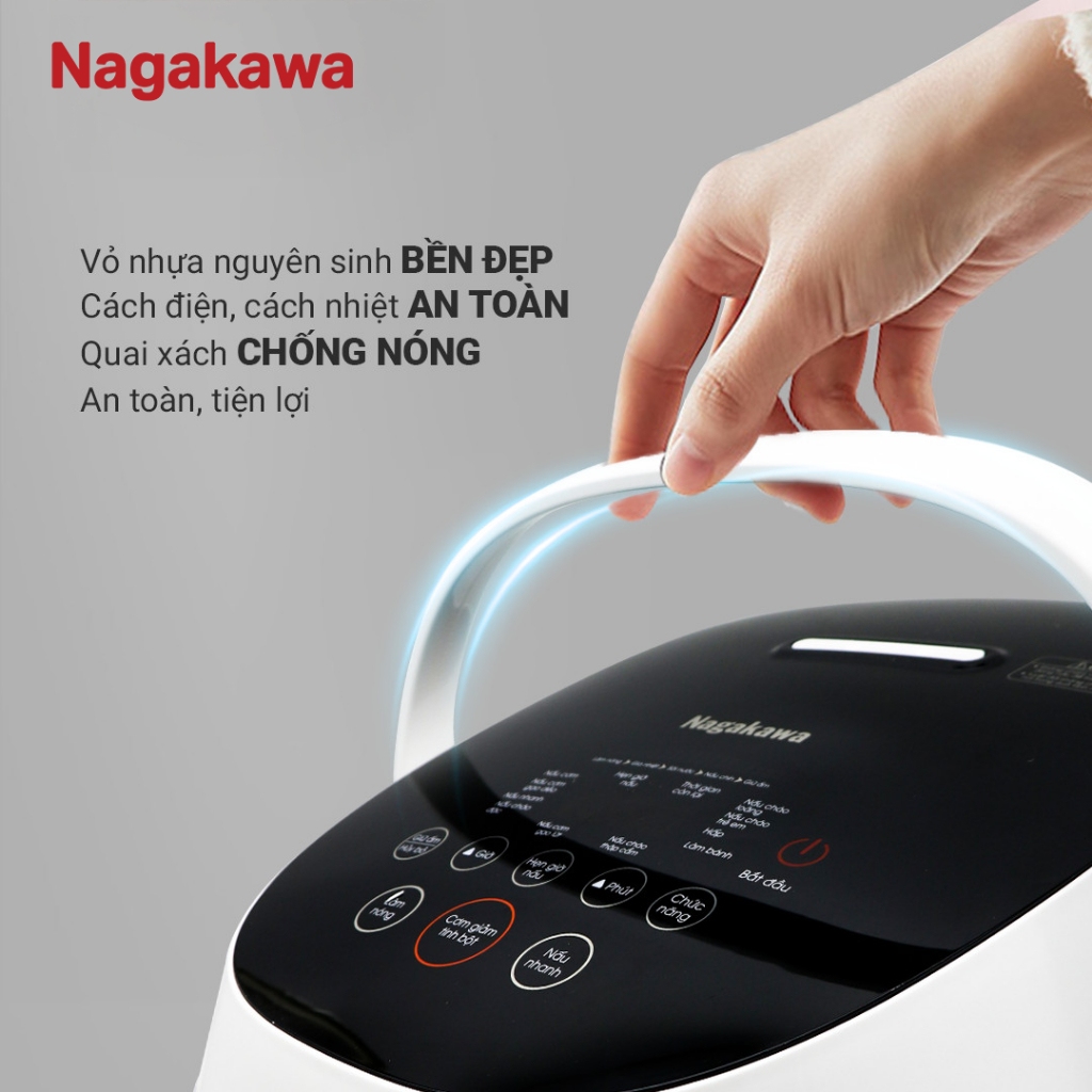 Ảnh Nồi cơm điện cảm ứng Nagakawa NAG0136 (1.2L - 500W) - Tích hợp 11 chương trình nấu - Bảo hành 12 tháng - Trắng Đen 1