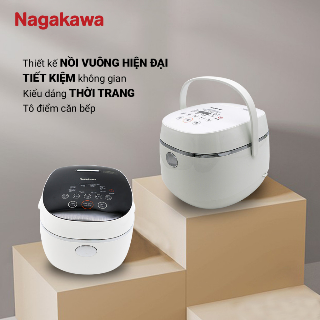 Ảnh Nồi cơm điện cảm ứng Nagakawa NAG0136 (1.2L - 500W) - Tích hợp 11 chương trình nấu - Bảo hành 12 tháng - Trắng Đen 3