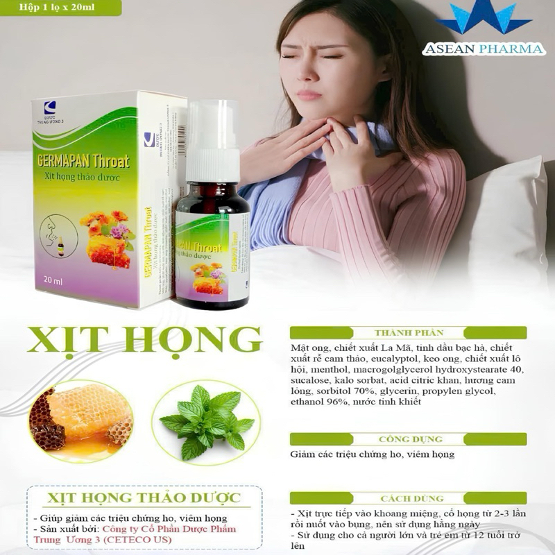 ✅[Hàng chính hãng] Xịt họng thảo dược Cúc la mã, bạc hà cam thảo giảm ho hiệu quả lọ 20 ml