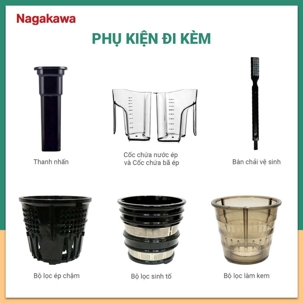 Ảnh Máy ép chậm Nagakawa NAG0817 (300ml-150W) - Tích hợp xay sinh tố và kem hoa quả - Bảo hành 12 tháng 1