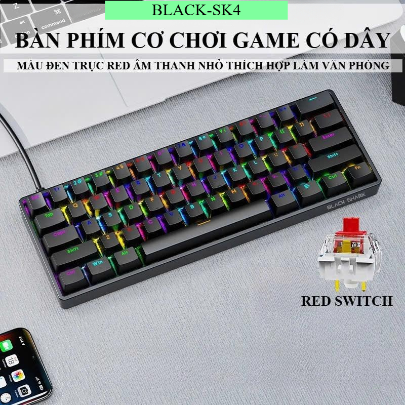 bàn phím cơ có dây-balck sk4 led rgb đổi màu-blue /red switch anti ...