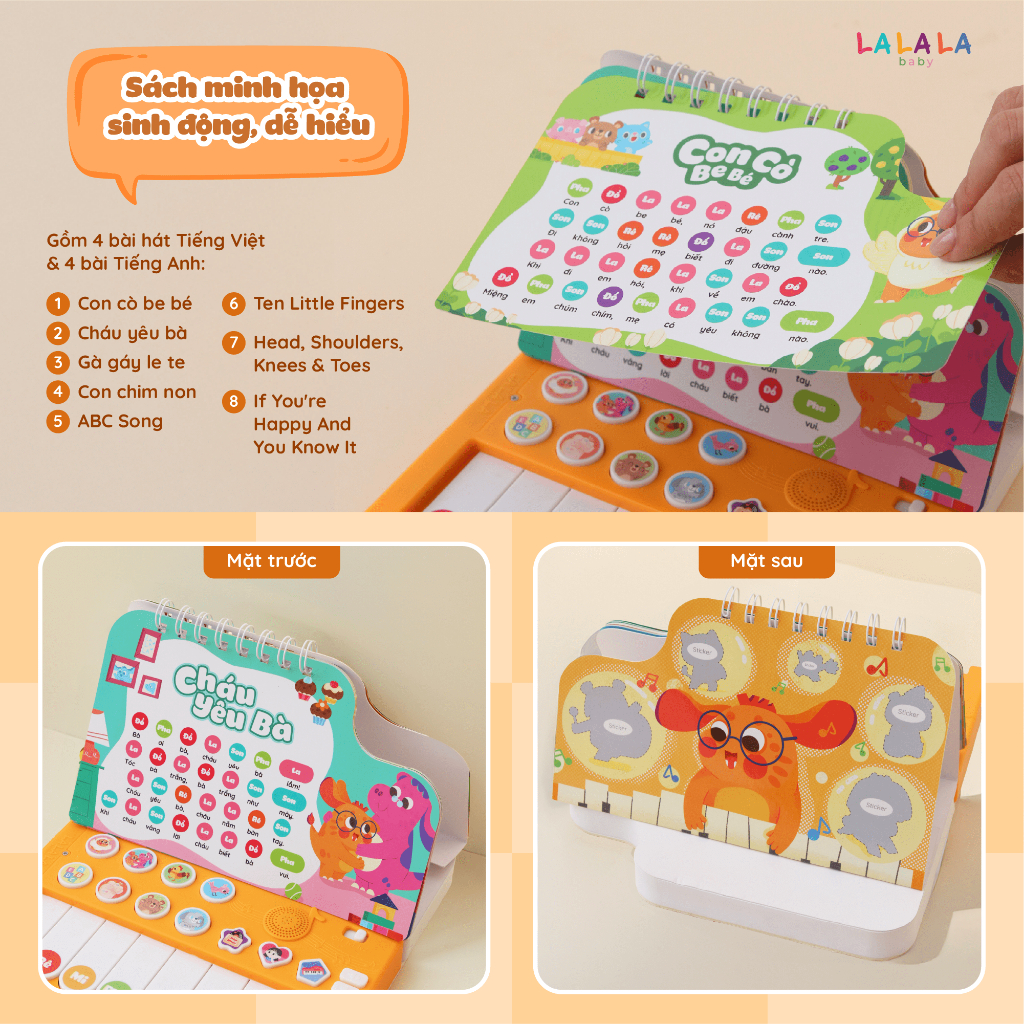 Đồ chơi âm nhạc Lala piano cho bé phát nhạc Tiếng anh và Tiếng Việt thú vị đa chức năng Lalala baby Quà tặng 1/6 cho bé