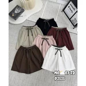 Quần sooc thô mềm ngố cạp chun pha dây nâu 2535
