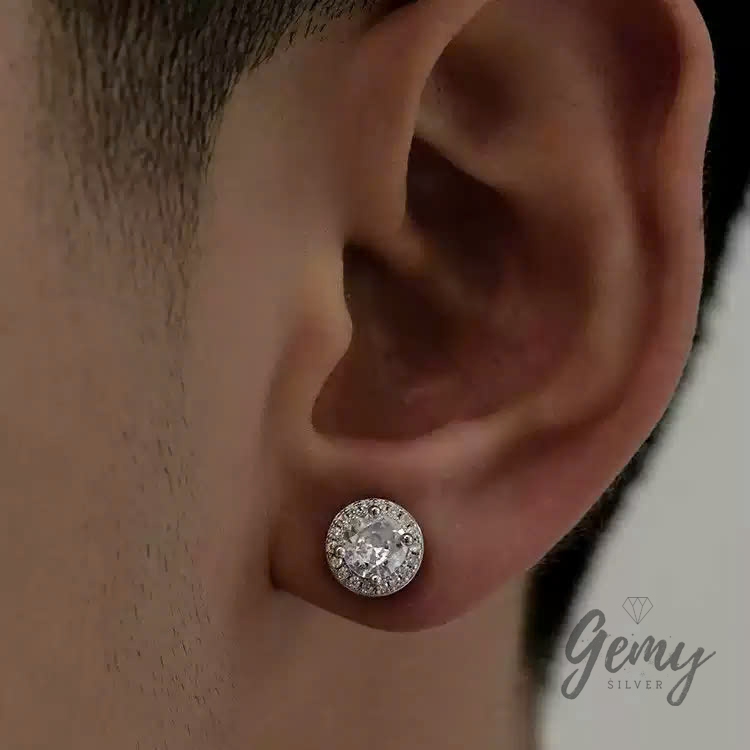 Khuyên tai nam bạc 925 thanh thẳng dáng tròn đính đá có 3 size Henry (1 chiếc) | GEMY SILVER KN100