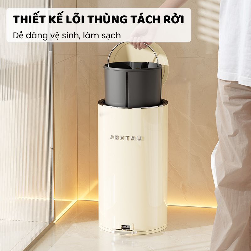 Thùng Rác Thép Cao Cấp Nắp Chống Ồn ENODA HOME, Thùng Đựng Rác Tráng Men Chống Bẩn Cho Văn Phòng, Gia Đình TR040