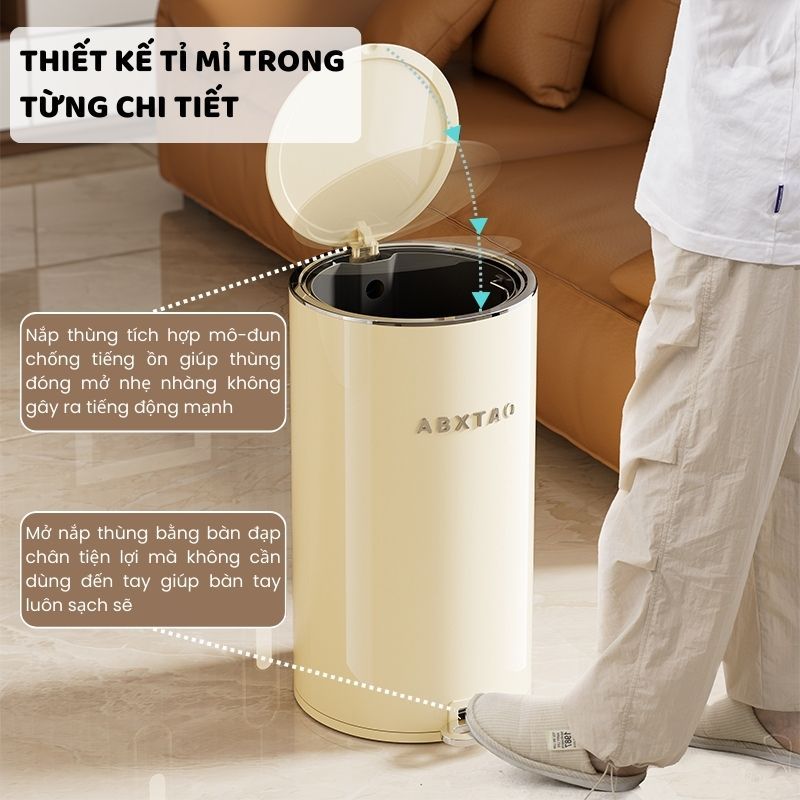Thùng Rác Thép Cao Cấp Nắp Chống Ồn ENODA HOME, Thùng Đựng Rác Tráng Men Chống Bẩn Cho Văn Phòng, Gia Đình TR040