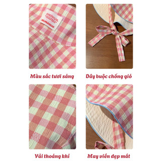 Mũ Tai Bèo Chống Nắng MAISON Đội Được 2 Mặt Họa Tiết Caro-Trơn Màu Pastel, Mũ Bucket Rộng Vành Dây Nơ Đi Chơi, Đi Biển