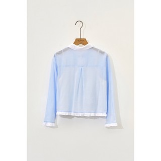 Áo Sơ Mi Nữ Kẻ Cổ Đức Áo Sơ Mi Croptop Dáng Suông Phối Bèo VIEN TRAN V61H25Q013