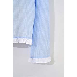 Áo Sơ Mi Nữ Kẻ Cổ Đức Áo Sơ Mi Croptop Dáng Suông Phối Bèo VIEN TRAN V61H25Q013