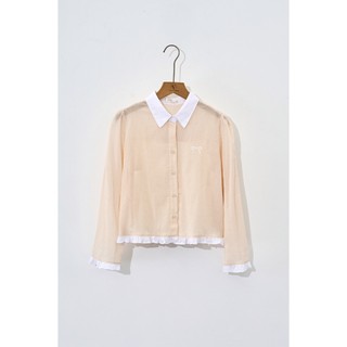 Áo Sơ Mi Nữ Kẻ Cổ Đức Áo Sơ Mi Croptop Dáng Suông Phối Bèo VIEN TRAN V61H25Q013
