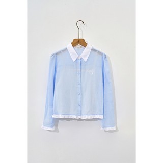 Áo Sơ Mi Nữ Kẻ Cổ Đức Áo Sơ Mi Croptop Dáng Suông Phối Bèo VIEN TRAN V61H25Q013