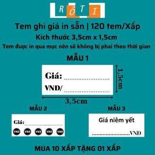 Set 120 Tem ghi giá kích thước 3,5x1,5cm, có sẵn keo bóc dán